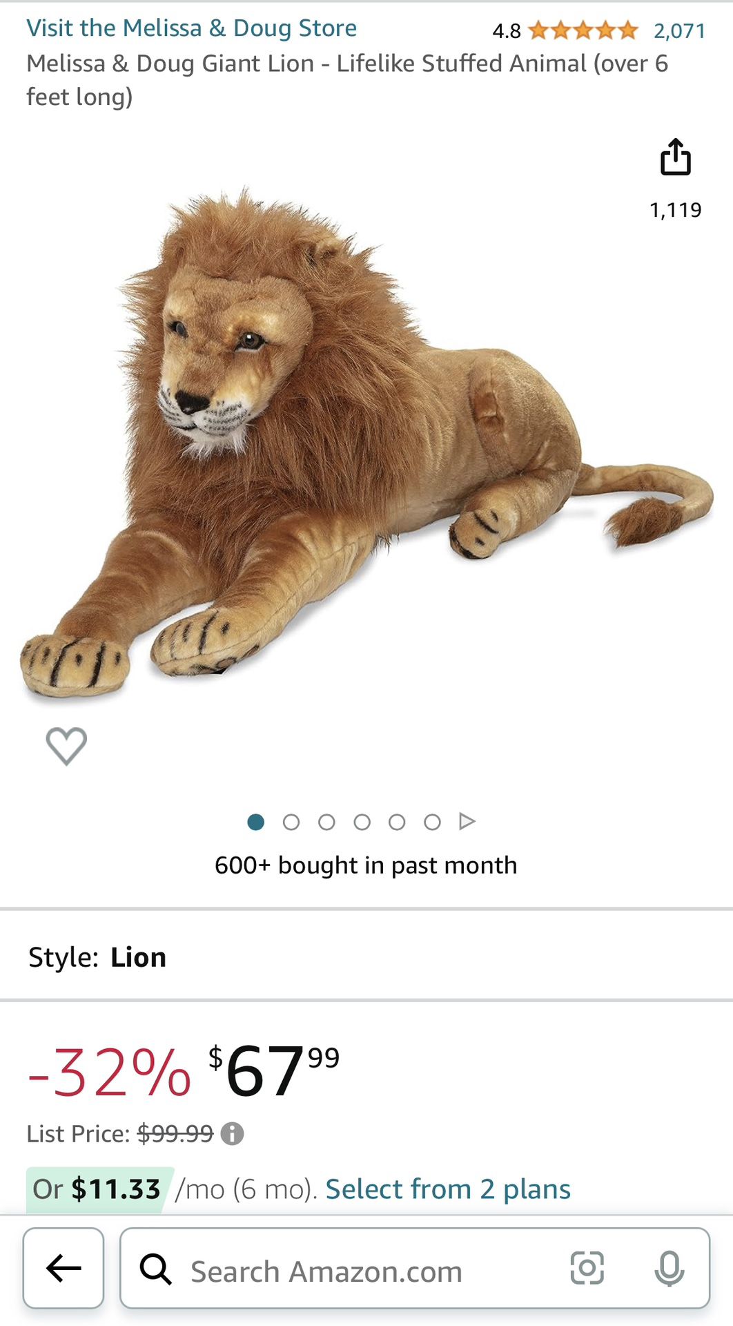 Giant Stuffed Lion 
