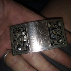 Vintage Silver Belt Buckle.. Abalone. Around 50 Gram.