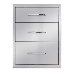 Outdoor Kitchen Drawers Stainless Steel 3-Drawer BBQ Drawer 16" W x 21" H x 23" D Enclosed Built-in Drawer Flush Mount for Outdoor Kitchens & BBQ Isla