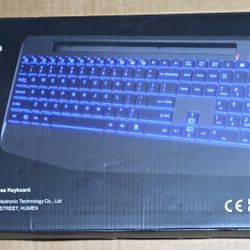 Wireless Keyboard with 7 Colored Backlits, Wrist Rest, Phone Holder, Rechargeable Ergonomic Computer Keyboard with Silent Keys, Full Mmm