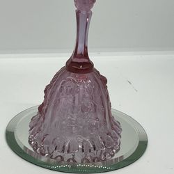 Vintage Fenton Cabbage Rose Dusty Light Pink 6 ¼ Ruffled Base Handled Glass Bell