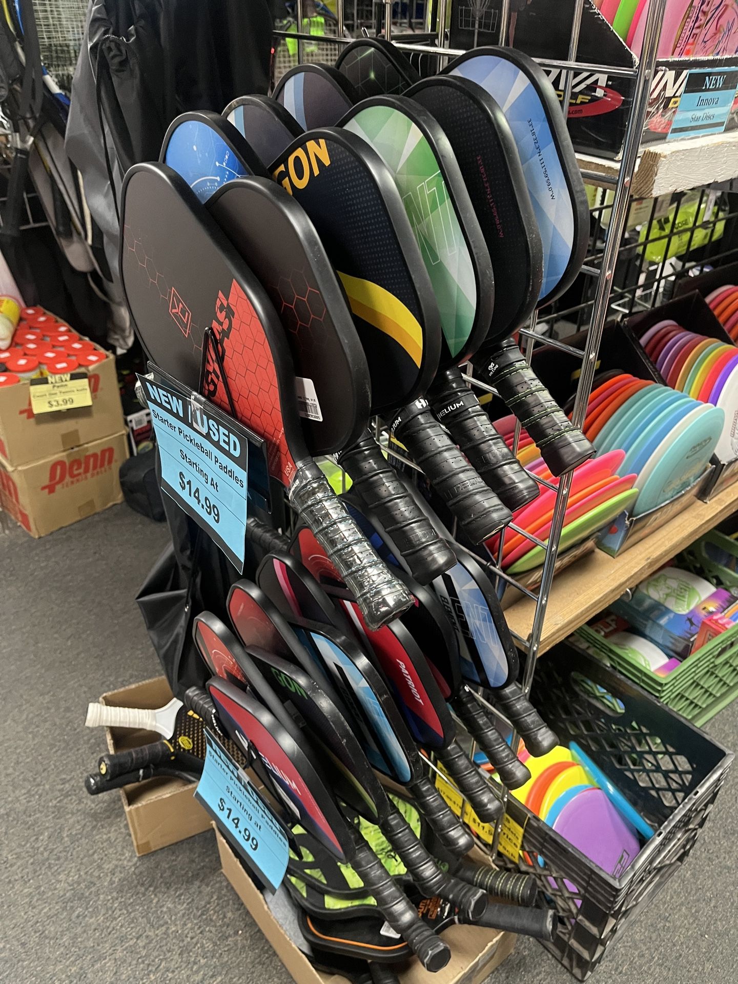 large selection of never/hardly used pickleball paddles