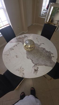 Round Marble Top Dining Table with Gold Base