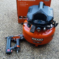 RIDGID - 6 Gal. 150 PSI Portable Electric Oil-Free Jobsite Pancake Air Compressor with 18GA Brad Nailer