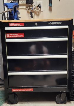 Husky tool box with hardwood top and Bench Vise press