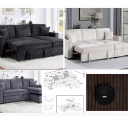$380 . 2-P Convertible Sectional  Sleeper Sofa W/ Cupholder Sofa Storage & USB Ports  89”x 59”X36”H