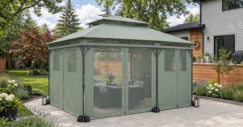 Gazebo canopy replacement with Mesh Curtains and Double Roof