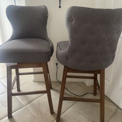 Two  Gray Linen Matching Barstools  