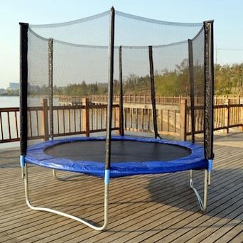 8FT Round Trampoline for Kids with Safety Enclosure Net, Outdoor Backyard Trampoline with Ladder, Blue