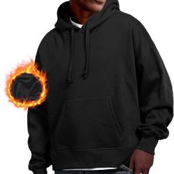 BRISIRA Mens Hoodies Cropped Hoodie Men Warm Winter Fleece Lined Pullover - Large