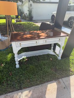 Well loved wooden desk.