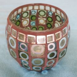 Beautiful Glass Blue, Green and Silver Candle Holder 3" diameter- Brand New