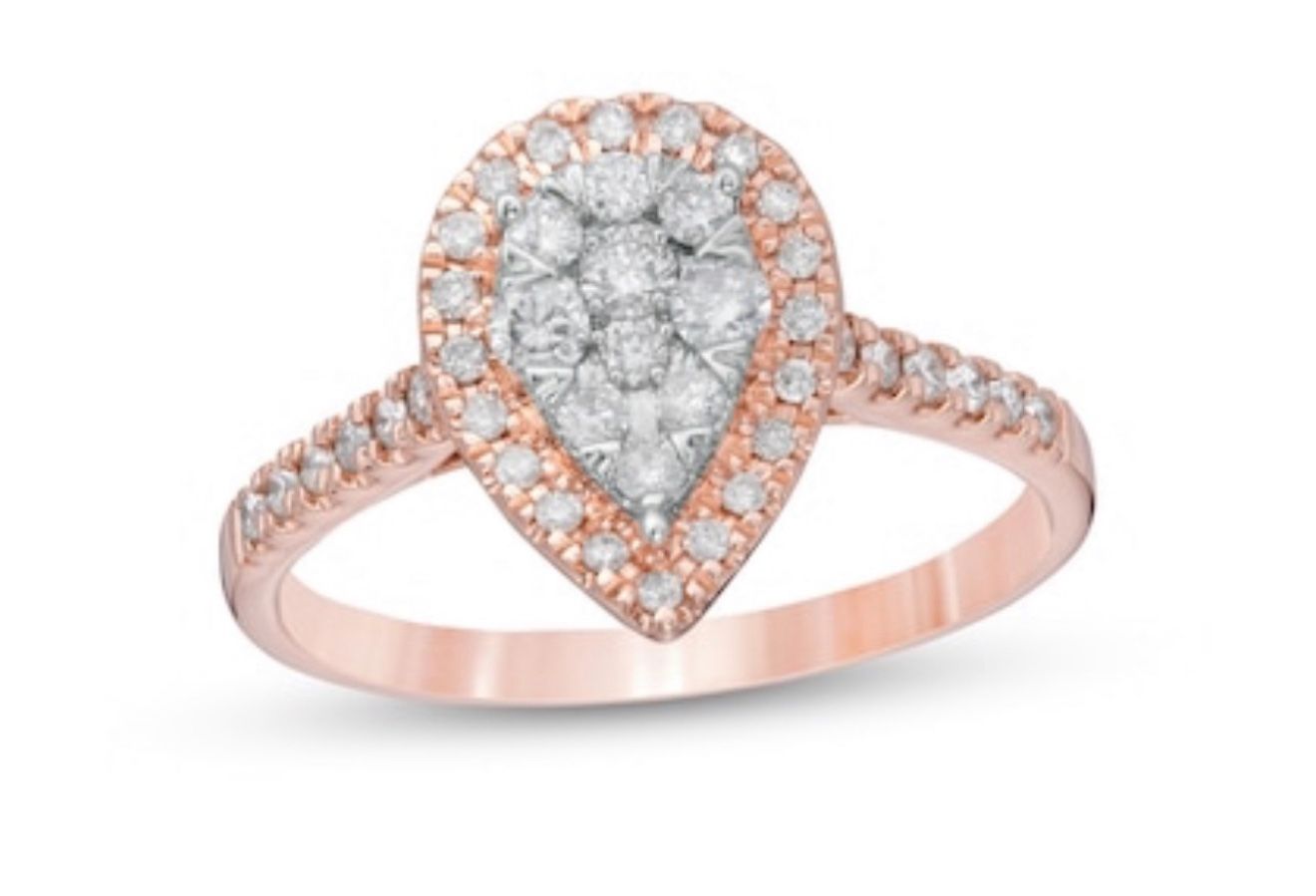1/2 СТ. T.W. Composite Pear-Shaped Diamond Frame Engagement Ring in 10K Rose Gold 