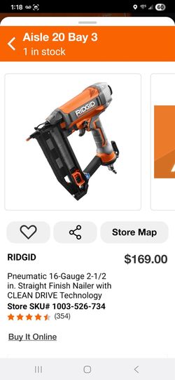 Pneumatic 16-Gauge 2-1/2 in. Straight Finish Nailer with CLEAN DRIVE Technology