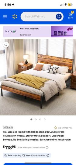 Full Size Bed Frame with Headboard, 800 lb Capacity Metal Support