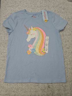 Cat & Jack Girls Large 10/12 Rainbow Unicorn Short Sleeve Graphic T-Shirt