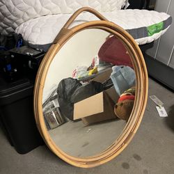 Oval Rattan Wall Mirror — Boho/Coastal Style