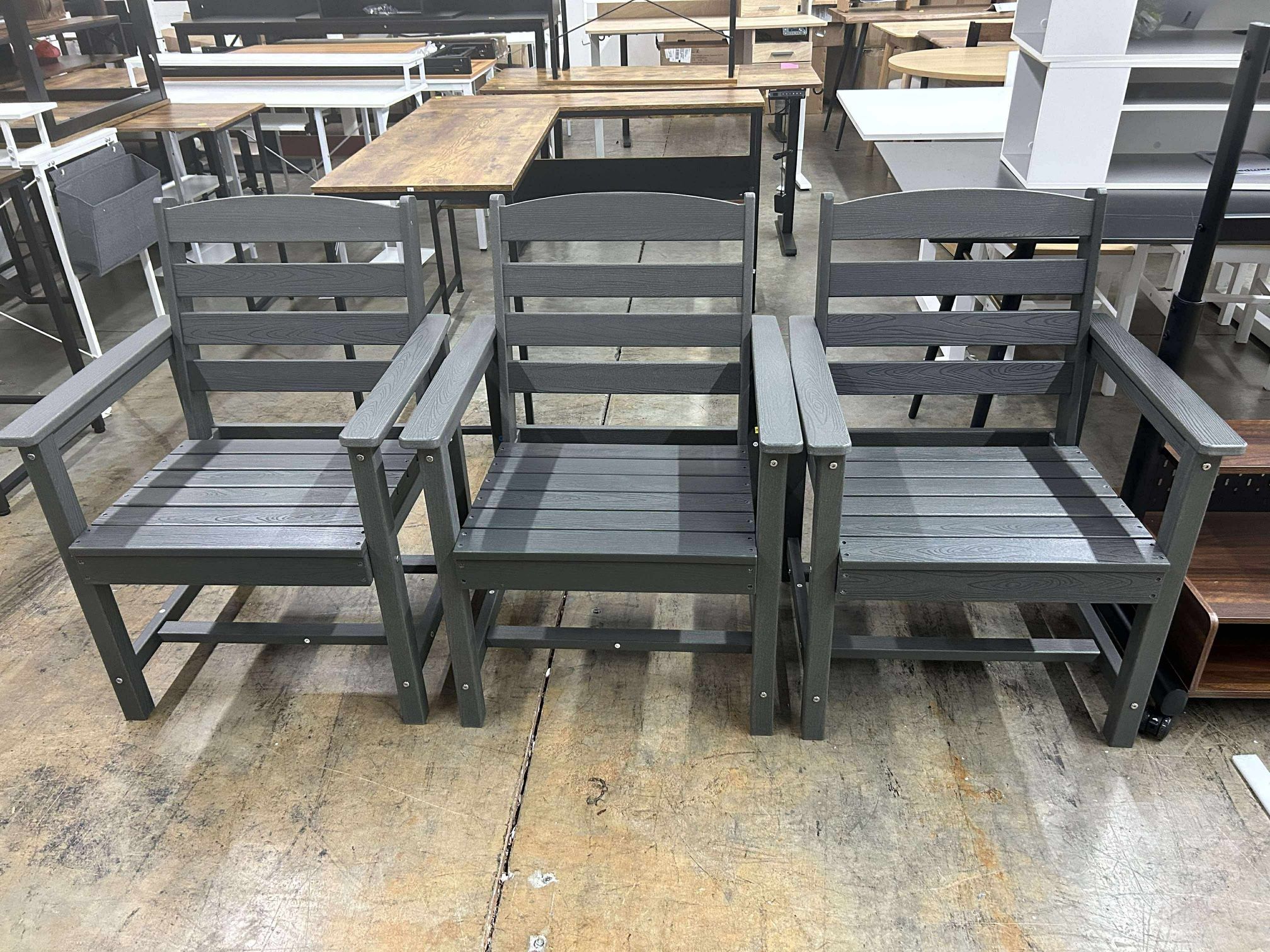 Set of 3 All-Weather HDPE Patio Chirs, Oversized Outdoor Dining Chairs with 400 lbs Weight Capacity, Easy to Assemble, Gray