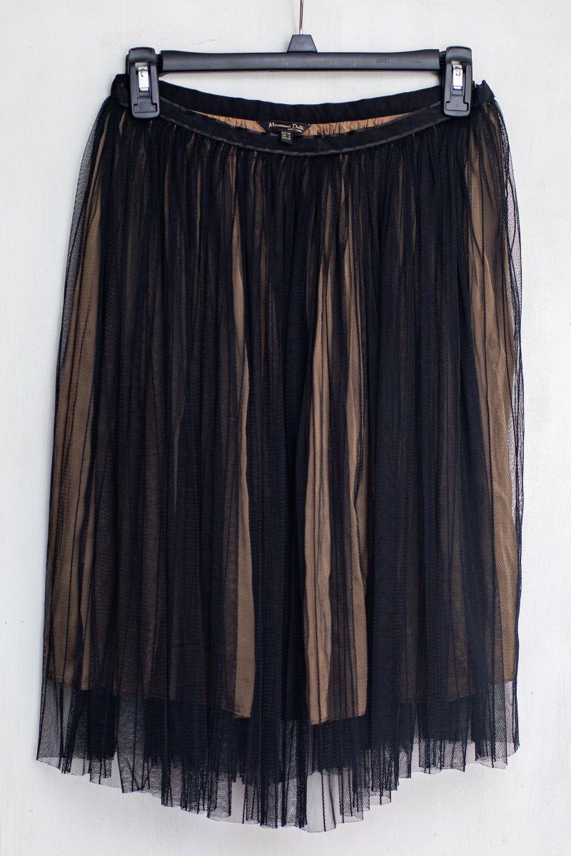 Massimo Dutti Semi Sheer Black Midi Skirt 6