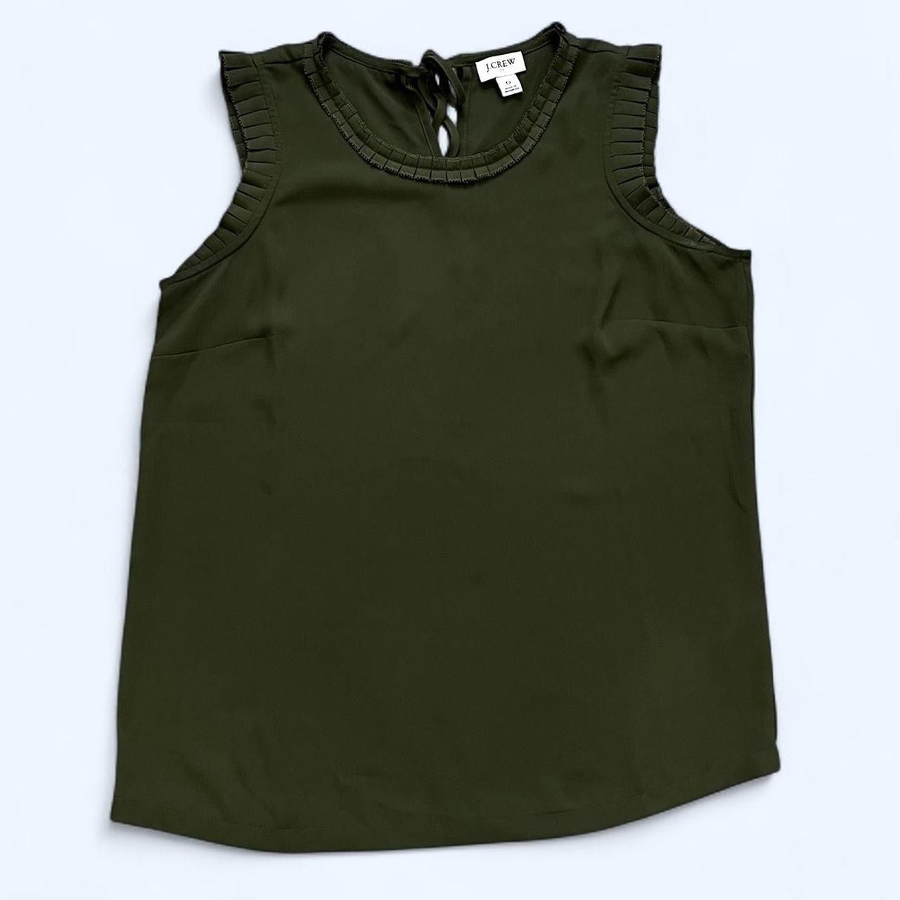 J. Crew Size 0 Small Olive Green Sleeveless Tank Top Casual Blouse Ruffle Trim