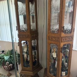 Vintage Hexagon Curio W Glass Shelves