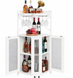 White Corner Wine Cabinet with LED Lights