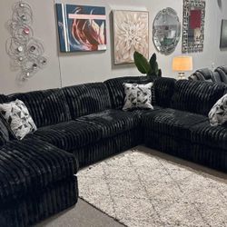Take Home Pay Later Only $39 Down Payment 🌟 Madness Black Color Corduroy Sectional Couch Set 🌟 Fast Delivery 