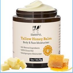 Beef Tallow for Skin, Whipped Tallow and Honey Balm for Body and Face, Natural Formula Grass Fed Tallow Face Moisturizer for All Skin Types - 5oz