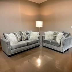 Silver Sofa And Loveseat 