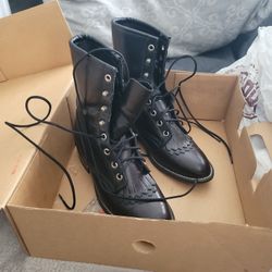 Used Once Black Woman Laced Up Boots Size 6.5