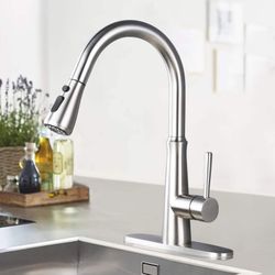 Single Handle Deck Mount Gooseneck Pull Down Sprayer Kitchen Faucet 