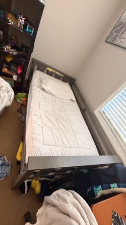 2 Grey Wooden Twin bed-Frame only $20 both Beds- No mattress.