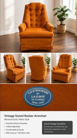 Vintage Rocking Swivel Chair – Retro Gold Lounge Chair
