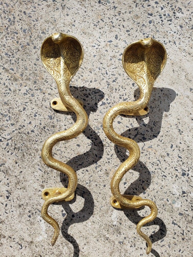 Brass Pair Of Snakes Door Handles