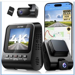 4K Dash Cam Front and Rear, Dash Camera for Cars 2 Channel HDR, WiFi 6, Free 64GB Included, Built-in GPS, Night Vision, 170°Wide Angle, G-Sensor, 24H 