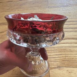 Footed Compote Bowl Tiffin Glass Candy Dish Ruby Cranberry