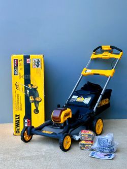 Brand new DEWALT 60V MAX Cordless Brushless Rear Wheel Drive Self Propelled Lawn Mower Kit comes with 2 x 12.0ah flex volt batteries and 2 batteries.