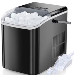 EDX Countertop Ice Maker, Self-Cleaning Portable Ice Maker Machine with Handle and Ice Scoop 9Pcs/6Min 26.5Lbs/24H Black