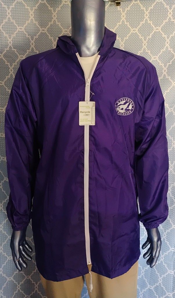 Men’s Windbreaker Jacket L Purple Hooded Defenders of Wildlife Eco NWT