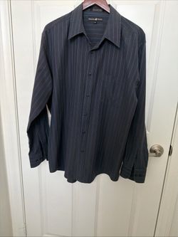 Beverly Hills Polo Club Button Up Shirt Men's XL Long Sleeve Black Blue Striped