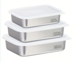 NEW Stainless Steel 3 Piece Bento Box Food Storage 600 ml, 1000 ml, 1400 ml