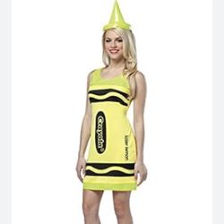 Crayola Adult Halloween Tank Dress & Hat Costume Yellow Fits Sizes 4-10 