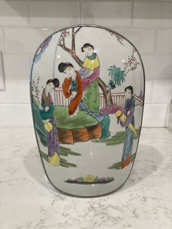 Large Antique Chinese Porcelain and Silver Plated Box