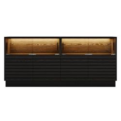 Black Rectangular Acrylic LED Lights TV Stand With Storage Media Console. $200