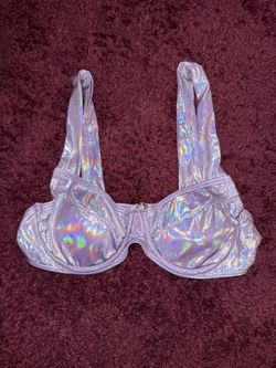 2000s Y2K Rainbow Silver Holographic Sexy Rave Bikini Top