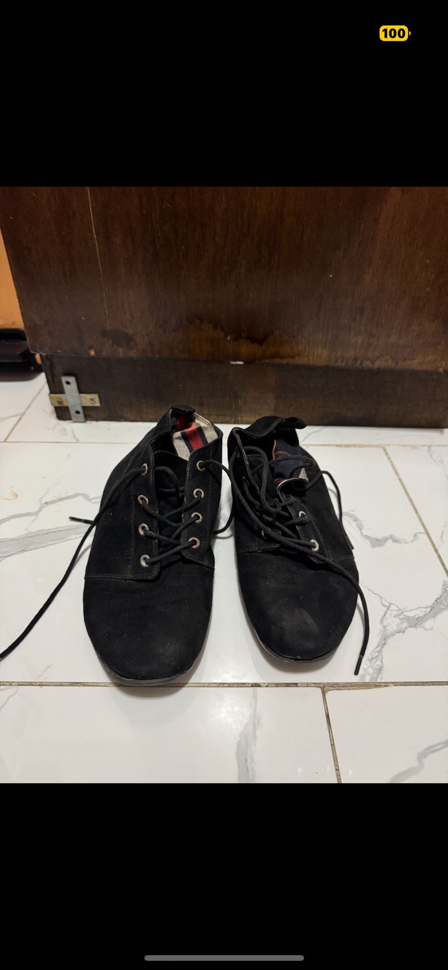 Title: Casual Black Lace-Up Suede Oxfords (Size 8) Description: Complete your casual or smart-casual outfit with these stylish black suede lace-up O