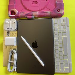 Apple IPad 7th Generation (10.2” Retina / IOS 18 / Touch ID ) 32GB with Pen,  keyboard, pink case  & Accessories  