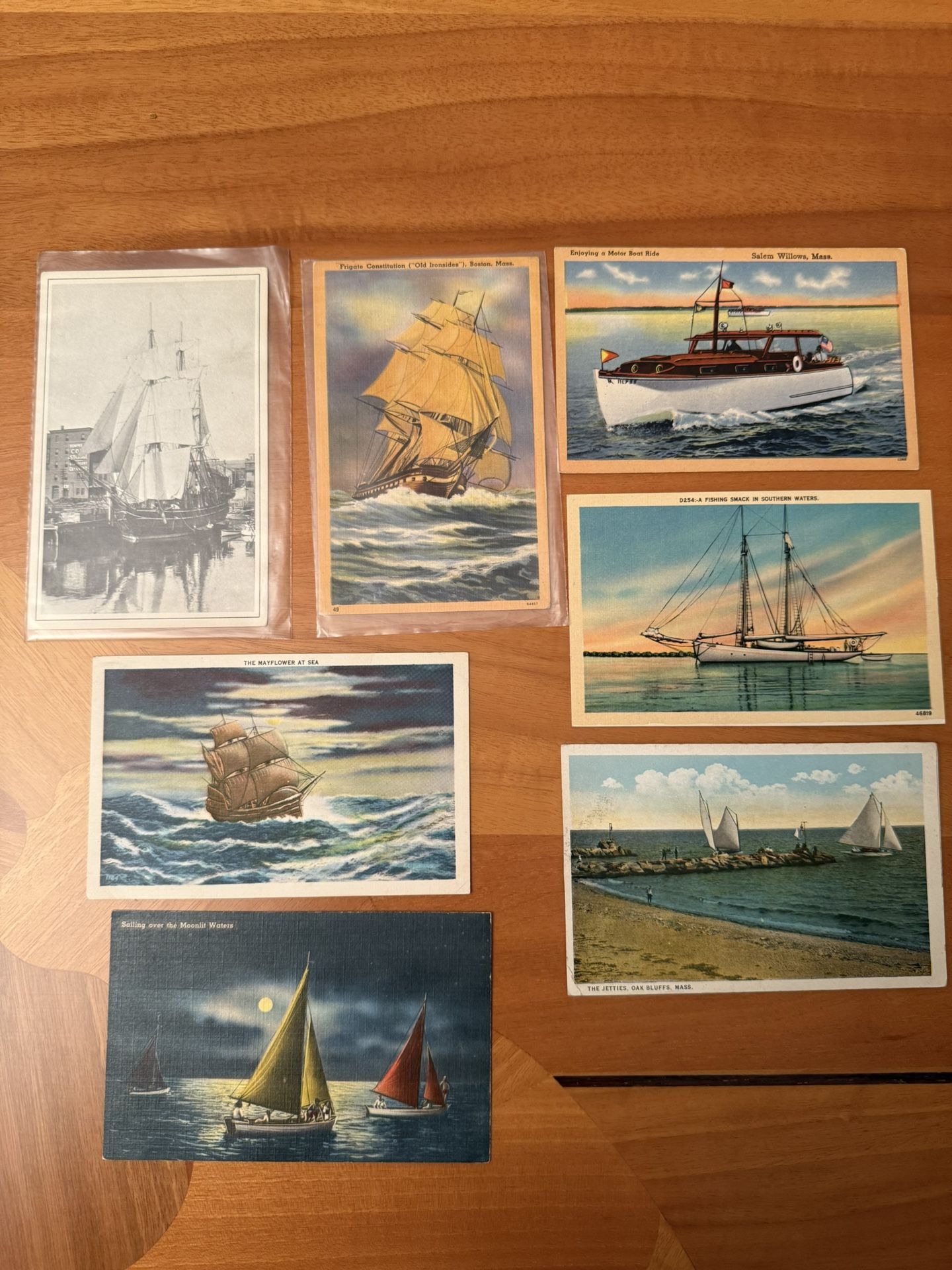 Vintage Set Of 7 Postcards, Boats, Rare