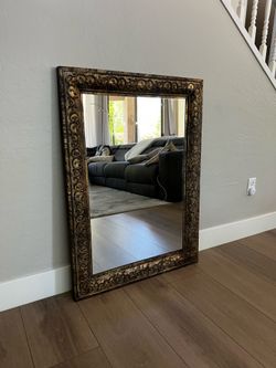 43x31 Large Hammered Bronze and Gold Antique Scrollwork Metal Framed Glass Mirror