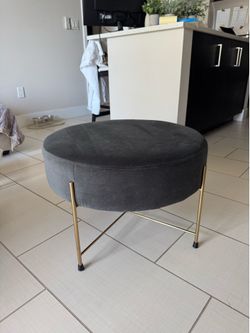 Modern Charcoal Velvet Ottoman with Gold Legs